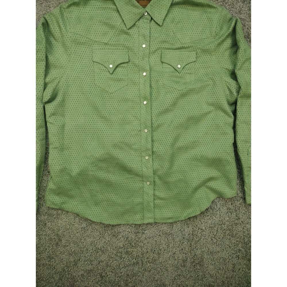 Saddle Ridge VTG 90s Look Women's Western Cowboy Green Pearl Snap Shirt - Picture 5 of 14